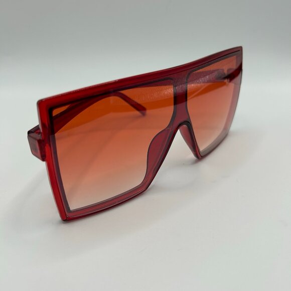 Oversized Tinted Gradient Lens Flat Top Square Fashion Sunglasses - Red - Picture 3 of 5